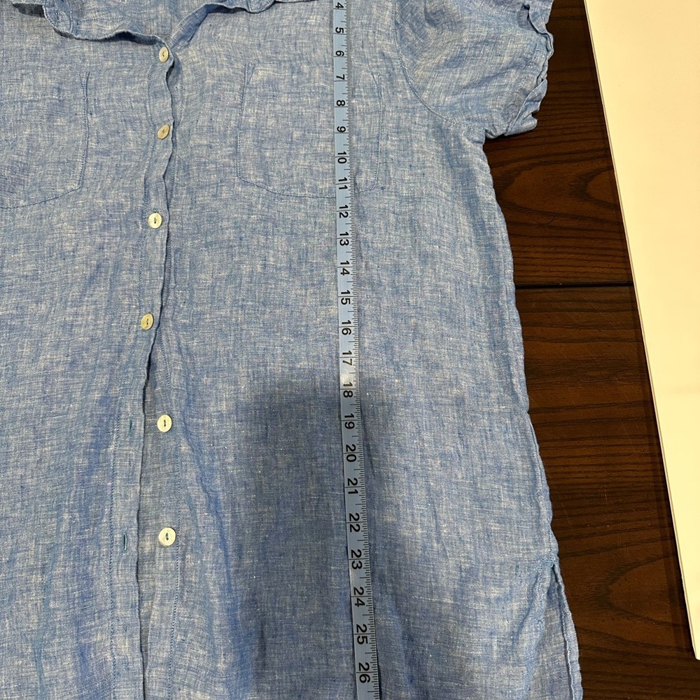 Christian Siriano 100% Linen Button-Up Shirt Women SZ L Light Blue Short Sleeve - Picture 5 of 6
